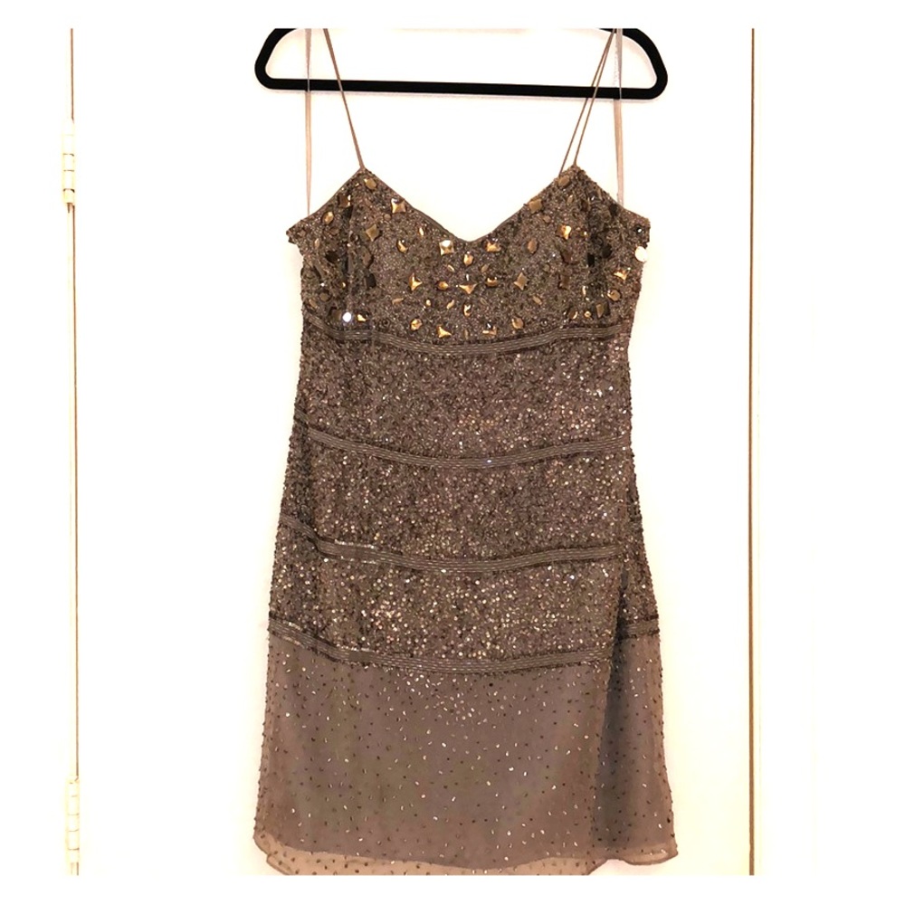 Aidan Mattox Beaded Lilac Grey Cocktail Dress
